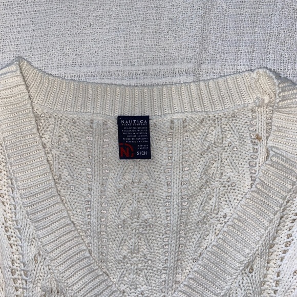 Nautica White Knit Button-Up Cardigan Sweater - Picture 3 of 4